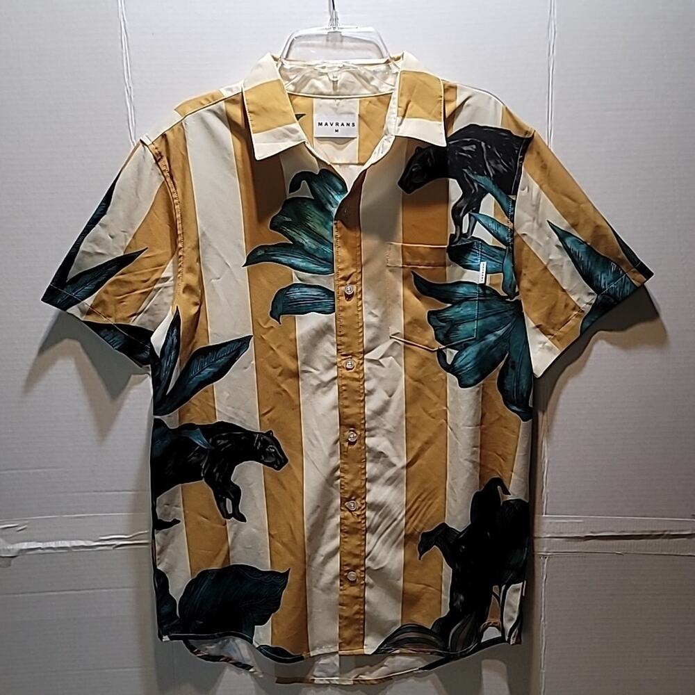 Mavrans Pantera Weekend Striped All Over Animal Panther Print Shirt Size Medium